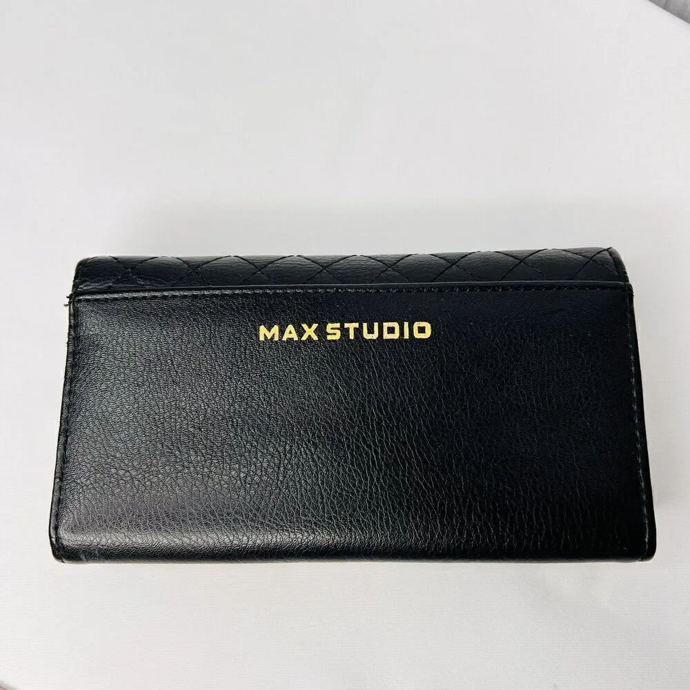MAX STUDIO Black Gold Butterfly  Snap Trifold Wallet Quilted Design NWOT NICE B4